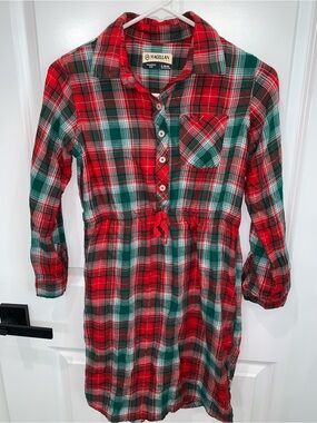 Magellan Outdoors Red & Green Plaid Button-Front Kids Dress